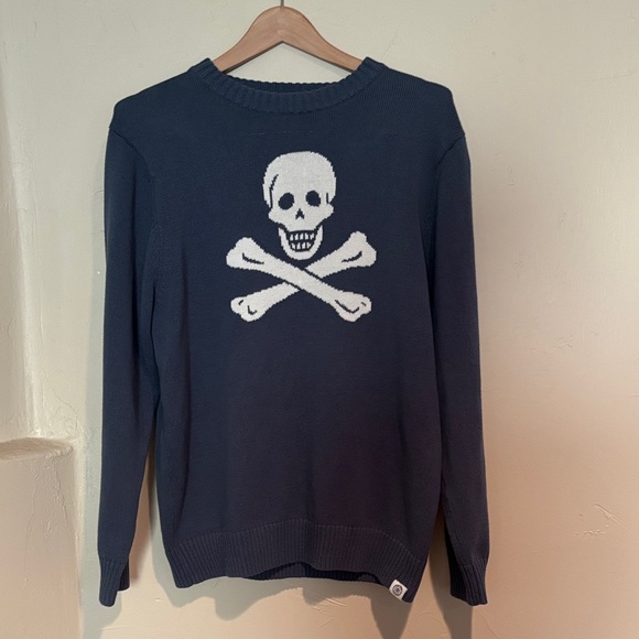 Men's Slate Blue Skull Crewneck Sweater - Picture 1 of 4